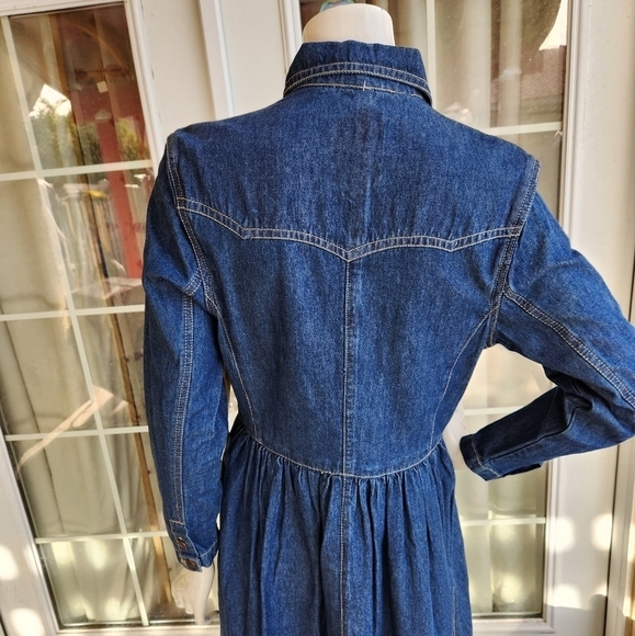 Vintage 80s Western Long Sleeve Denim Maxi Dress - Picture 6 of 7